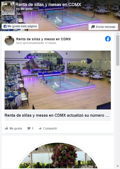 Visita Nuestra Página de Facebook Para Reservar tus sillas y mesas o alguno de nuestros otros servicios para eventos y fiestas.